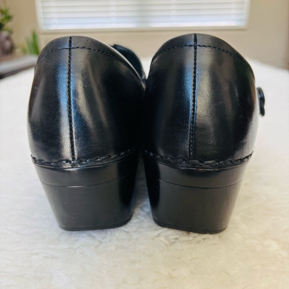 Dansko Black Leather Slip-On Clogs - Picture 9 of 13